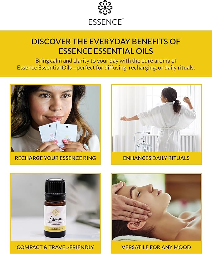 Essence Lemon Essential Oil – Pure & Therapeutic Grade – Perfect for Aromatherapy, Diffusers & Recharging Essence Nasal Diffuser Rings – Natural Stress & Mood Support (5mL)