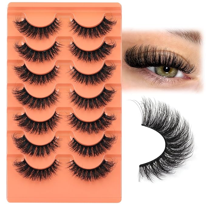 Focipeysa Fluffy Volume False Eyelash Cat Eye Lashes Thick Fake Eyelashes Dramatic Faux Mink Eyelash 9D Eyelashes 16mm Eyelashes Pack 7 Pairs Lash Pack