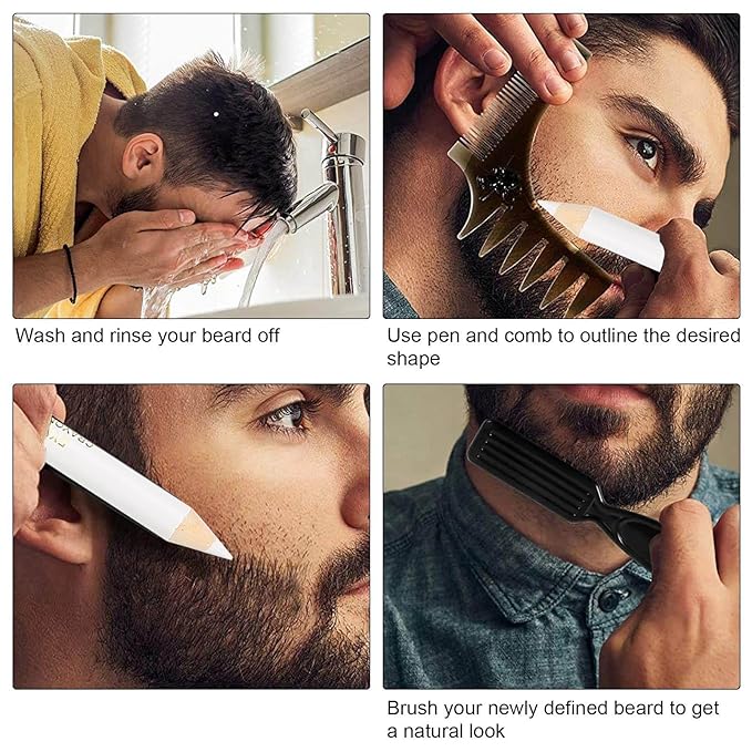 Beard Pencil Filler - Professional Beard Care Kit with Shaping Tool for Styling and Liner (White)
