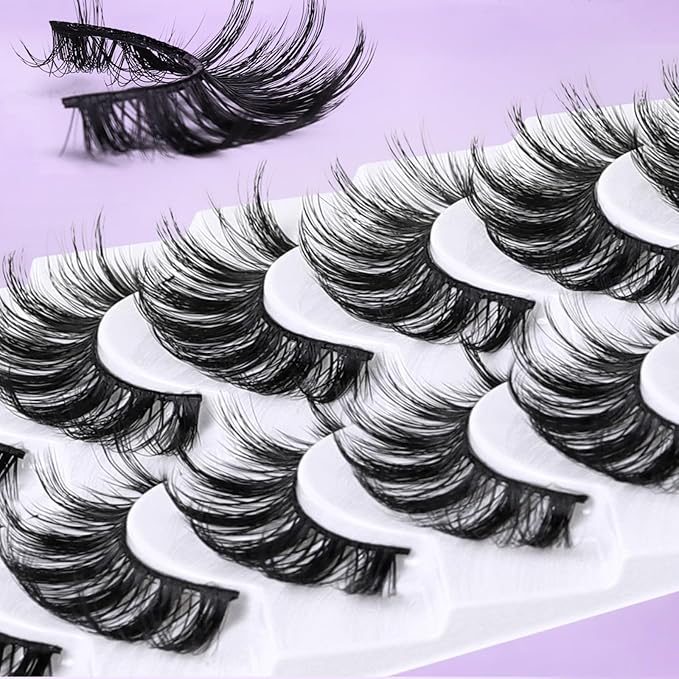 10 Pairs False Eyelashes with Tweezers and High-grade Synthetic Fibers Three-dimensional Long Slender Style Natural Curl Realistic Look Durable Long-lasting Suitable for Daily Comm (Black-F)
