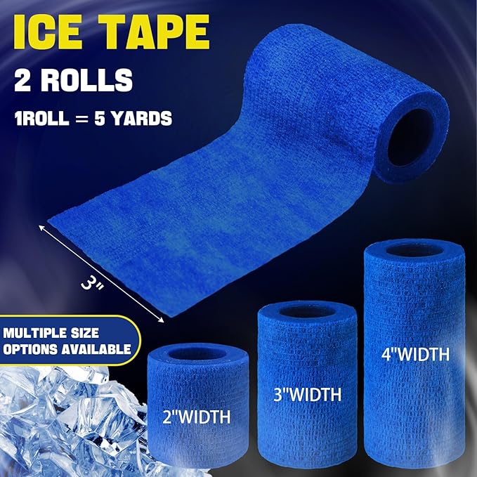 Geiserailie 2 Pcs Instant Cooling Ice Tape Self Sticking Compression Wrap Reusable Sport Ice Tapes No Refrigeration Needed Athletic Muscle Bandage for Pain Relief and Swelling(Blue,3 Inches)