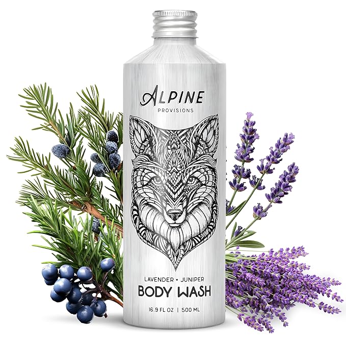 Alpine Provisions Natural & Organic Body Wash with Lavender & Juniper – Moisturizing Body Wash with Aloe Vera, Coconut Oil & Essential Oils – Vegan, Sulfate-Free, Plastic-Free – 16.9 fl oz