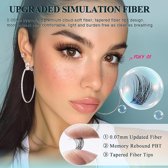 Vasa Muse Lash Clusters - Wispy Natural & Manga Spiky Lash Cluster Wide Invisible band 10-16mm Eyelash Clusters Kit D Curl Lash Extension Kit WideSpan DIY at Home for Starter