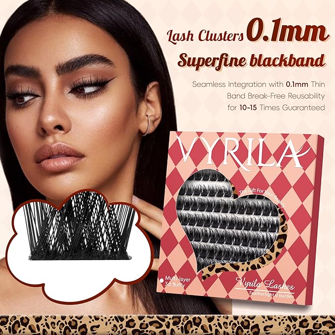 VYRILA Lash Clusters 0.05mm PBT Fiber Eyelash Clusters, 0.1mm Superfine Black Band D Curl Diy Lash Extension, 112pcs 8-16mm Individual Like Eyelash Extensions (Lushy-D-8-16Mix)