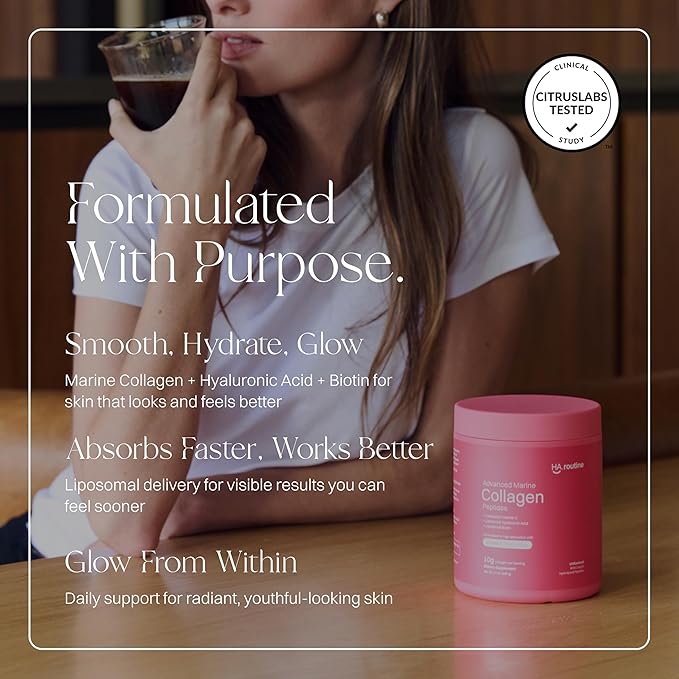 Haroutine Advanced Marine Collagen Powder Plus Liposomal Vitamin C, Hyaluronic Acid & Biotin, Sugar-Free Type I Collagen Supplement for Skin, Hair, Nails, Joint & Gut Health - 30 Servings, Unflavored