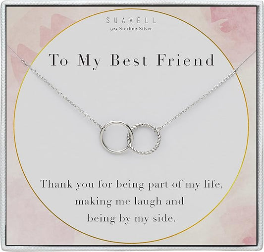 Suavell Best Friend Necklaces: Interlocking Circle Open Circle Ster Sterling Silver Chain Necklaces | Friendship Gifts, Birthday Gift Ideas