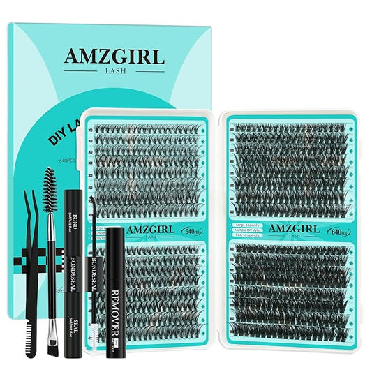 Lash Clusters Kit 640Pcs, 30D+40D+60D+80D Eyelash Extension Kit, Lash Bond and Seal Waterproof, Lash Remover, Lash Applicator Tool and Function Brush for DIY Lash Extension Kit(D-Mix9-16mm Kit)