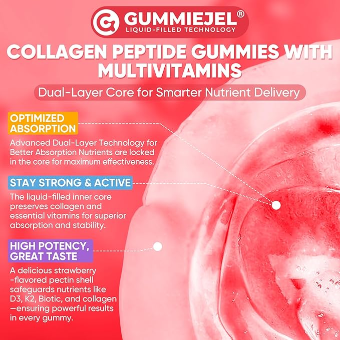 Collagen Peptide Gummies for Women & Men Sugar-Free, Multi Collagen Hydrolyzed w/ 1500mg Protein Type I,II,III,V,X, 5000mcg Biotin, Methylated B12, Vitamin C A E D3 B6 for Skin Hair Nails, Bone, 60Cts