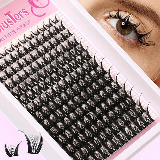 Volume Lash Clusters Kit Spiky Manga 8-16mm Natural Wispy Eyelash Clusters C/D Curl Eyelash Extension Kit Spiky Individual Lash Eyelash Clusters with 0.05mm Ultra-Thin Black Band
