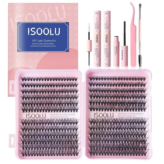ISOOLU Fairy Lash Clusters Manga Individual Lashes C Curl Wispy Eyelash Clusters WideSpan Eyelash Extension Kit with Lash Bond and Seal Wet-Look Spiky Cluster Lashes (40D 9-16mm D 0.07)