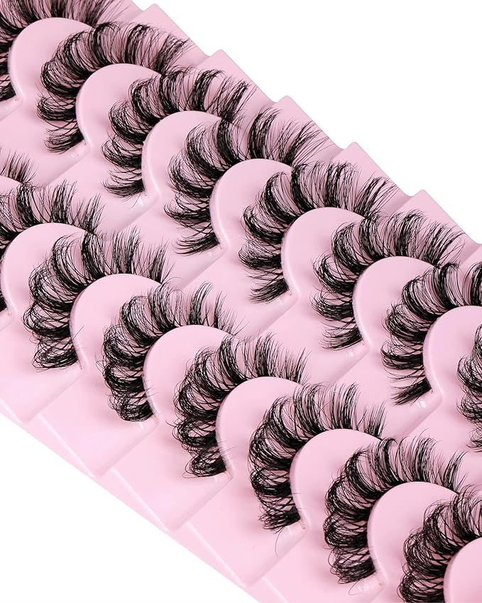 False Eyelashes that Look Like Extensions 16mm Lashes Strips with Clear Band Faux Mink Eyelashes Natural Look Fake Lashes Russian Strip Lashes for Clean Girl Makeup Strip 7 Pairs by Focipeysa
