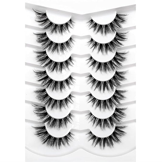 Pooplunch False Eyelashes Invisible Band Cat Eye Lashes Wispy Extension Volume Natural Short Fake Eyelash Faux Mink Lashes Strips 7 Pairs Pack