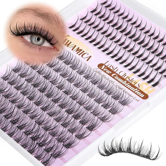 Natural Lash Clusters with Spikes Wispy Eyelash Clusters C Curl Eyelash Extensions 10-14mm Individual Lashes with Lash Spikes 13-19mm DIY Manga Lashes Extension Look by Yawamica