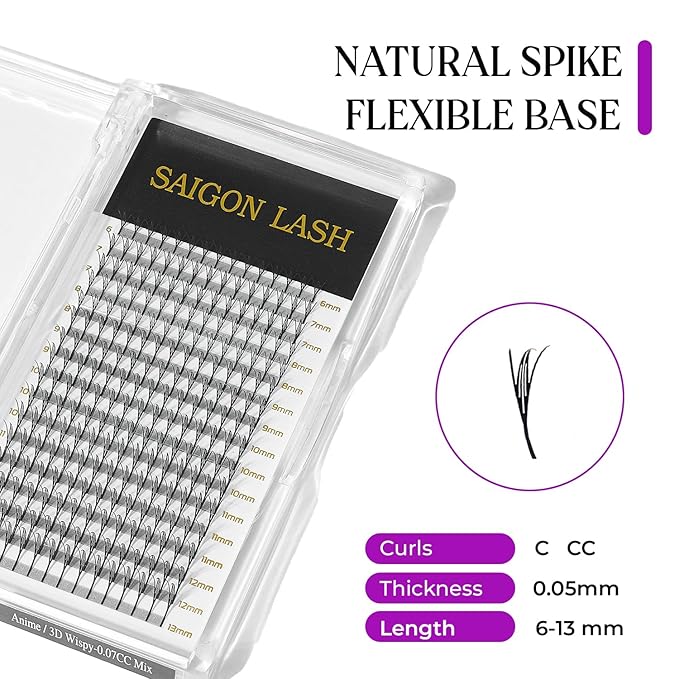 SAIGON LASH Feather Effect Promade Fans – 9D Wispy Volume Lashes, CC Curl 0.07, Mixed Length 6–13mm, Loose Handmade Extensions for Lash Artists (Dark chocolate-CC-0.07-6 - 13mm)