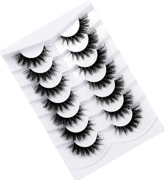 Pooplunch False Eyelashes Cat Eye Lashes Russian DD Curly Extension Volume Foxy Eye Lifting Look Wispy Soft Faux Mink Fake Eyelash Strips 7 Pairs Pack