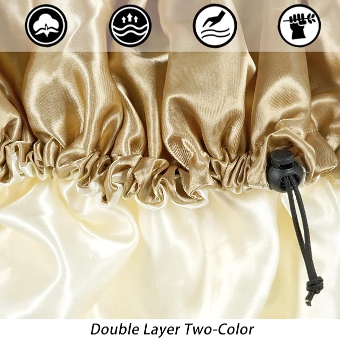 Edoneery Satin Silk Bonnet For Curly Hair Bonnet Braid Bonnet For Sleeping Bonnets For Women Large Double-layer Adjustable, Khaki