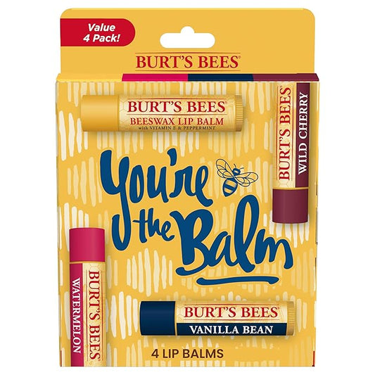 Burt's Bees You're the Balm Lip Balm Pack, With Beeswax, Wild Cherry, Watermelon and Vanilla Bean Flavors, With Responsibly Sourced Beeswax, Tint-Free, Natural Origin Lip Treatment, 4 Tubes, 0.15 oz.