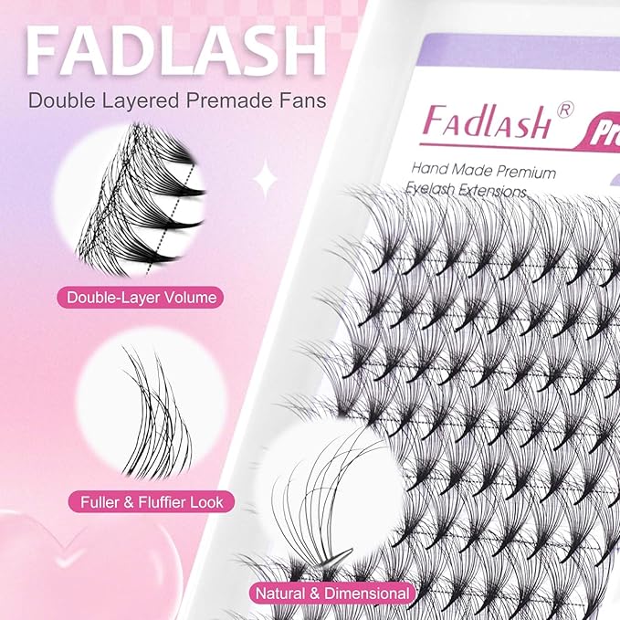 FADLASH Premade Lash Fans Double Layers Fluffy Premade Fans Eyelash Extensions 0.07 Thickness D Curl 10D Volume Lashes Premade Easy Fan Lashes (10D-0.07-D, 12mm)