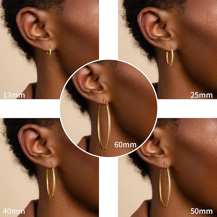 M MOOHAM 14K-Gold-Plated Hoop Earrings for Women - Hypoallergenic 14K Gold 925 Sterling silver-plated Post Sensitive Ears Nickel Free Hoops Earrings Set for Women Jewelry Lightweight 13-60mm