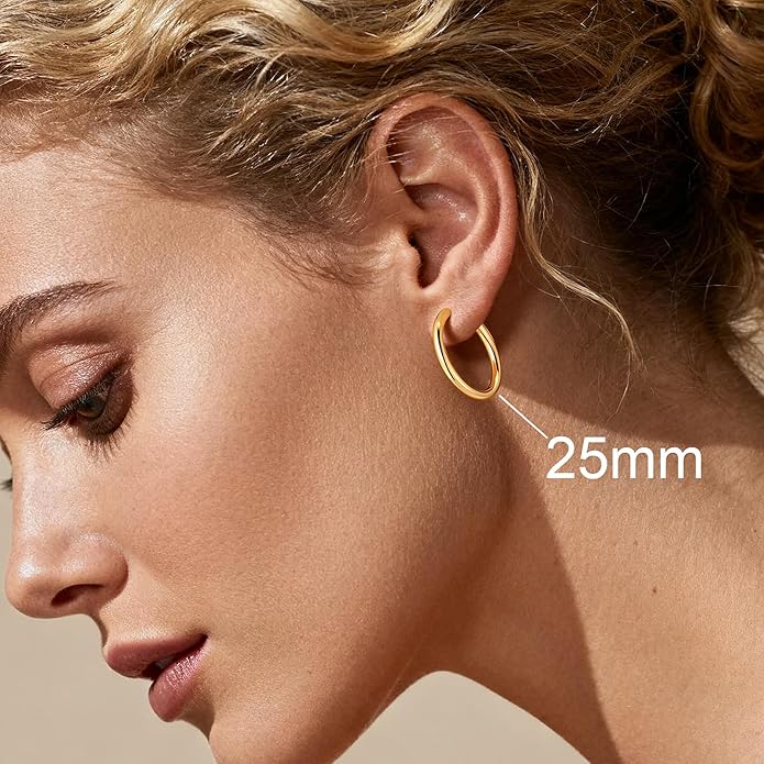 M MOOHAM 14K-Gold-Plated Hoop Earrings for Women - Hypoallergenic 14K Gold 925 Sterling silver-plated Post Sensitive Ears Nickel Free Hoops Earrings Set for Women Jewelry Lightweight 13-60mm