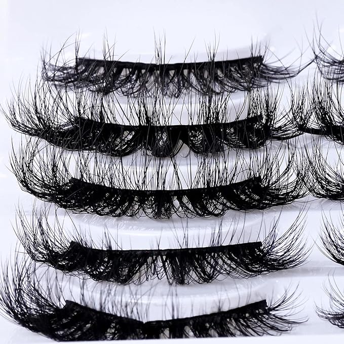 Wholesale Lashes, 3D Faux Mink Eyelash Bulk, 18mm Handmade Reusable Eye Lash, 5 Styles Dramatic Fluffy False Lash with Glitter Portable Packing (Fluffy 5 styles-50 pairs)