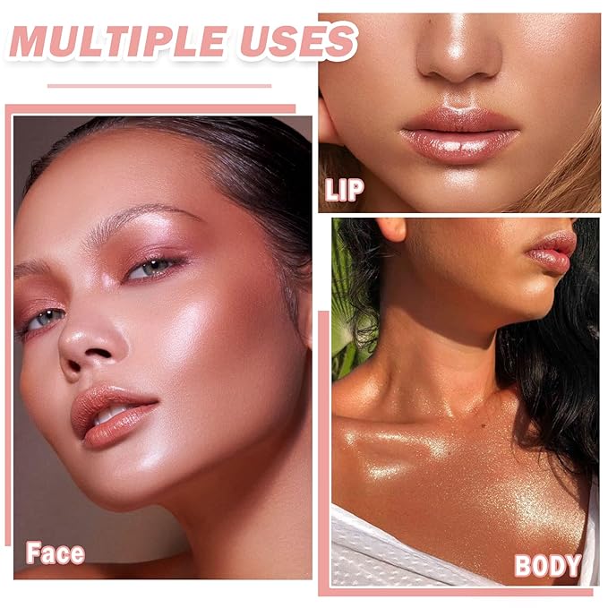 Face Glitter Highlighter Makeup Palette Shimmer Contour Powder Waterproof Long-Lasting, Brightens Face Complexion Contour Illuminator Highlighters Blush Powder Makeup Palette-04 Ginger Color