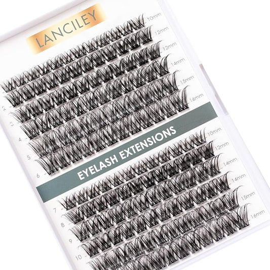 Lash Clusters 144pcs Volume Eyelash Clusters 10-16MM DIY Individual Lashes C Curly Eyelashes Manga Lashes Clusters Natural Cluster Eyelash Extensions Soft Thin Band Cluster Lashes for Beginners-DM01