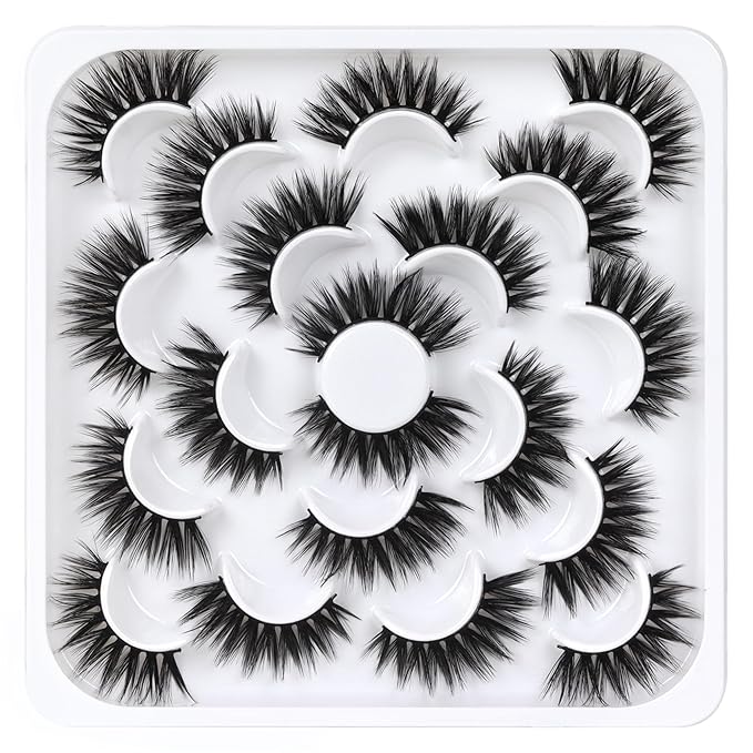 Veleasha Lashes 10 Pairs Natural Fluffy False Eyelashes Soft Wispy Lashes 3D Faux Mink Lashes Pack (V42)
