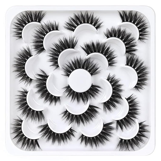 Veleasha Lashes 10 Pairs Natural Fluffy False Eyelashes Soft Wispy Lashes 3D Faux Mink Lashes Pack (V42)