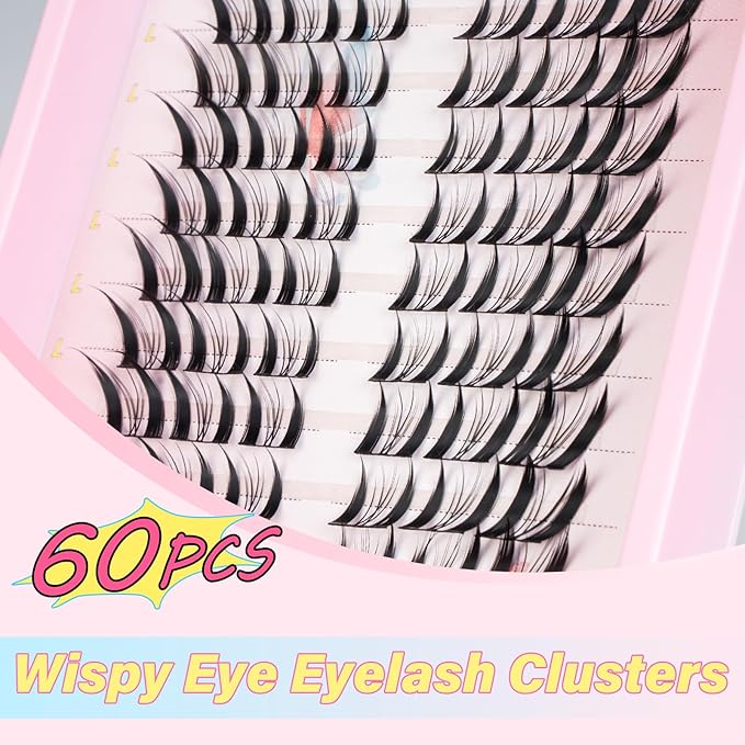 URNNE Manga Lashes Natural Look Cluster Lashes Anime Lashes Faux Mink Lashes Wispy Fluffy Eyelashes Spiky C Curl Individual Cluster (Wispy03)