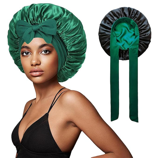 vidsel Bonnet with Tie Band, Hair Care Satin Silk Bonnet for Sleeping Women, Silky Sleep Bonnets for Women, Reversible Double Layer Sleep Cap for Curly Hair Braids