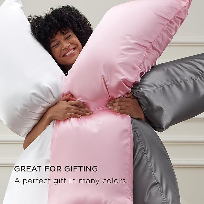 Bedsure Body Pillow Pillowcase - Cooling and Silky Long Body Pillow Covers with Envelope Closure, Satin Similar to Silk Pillowcase for Hair and Skin,Black,20x54 Inches