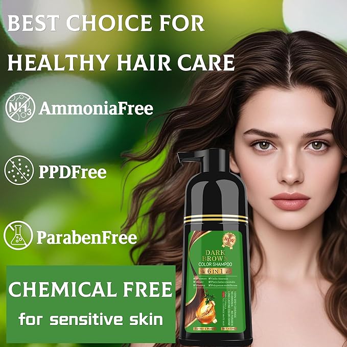 TWMINYUE Black Hair Dye Shampoo 6-in-1 Unisex Natural Herbal Formula, Hair Color Shampoo for Women&Man Long-Lasting Color for Grey Coverage Home & Salon (Dark Brown)
