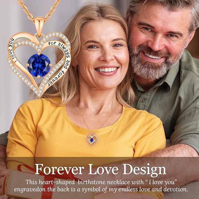 CDE Forever Love Heart Necklaces for Women, Wedding Anniversary, Birthday Mothers Day Christmas Day Gifts for Mom, Mother, Wife, friend, S925 Silver Jewelry with Birthstone Pendant