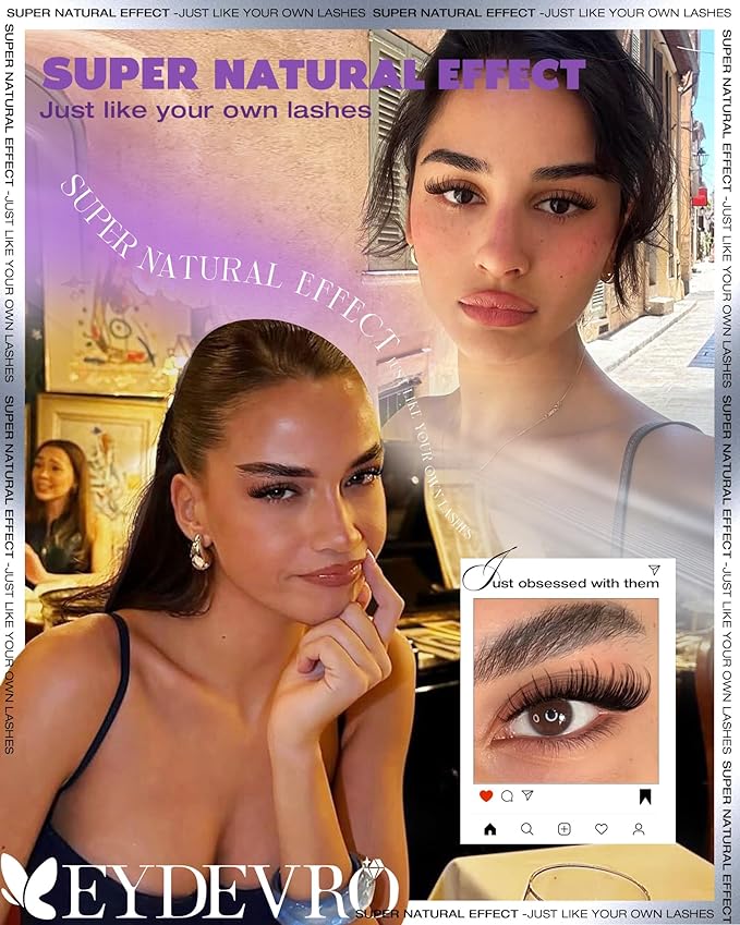 EYDEVRO Natural Lash Clusters Kit Wispy Eyelash Clutsers Kit 10-16mm Cluster Eyelash Extensions D Curl Lash Extension Kit Salon-quality Cluster Lashes at Home Lash Bond and Seal, Tweezers, Brush