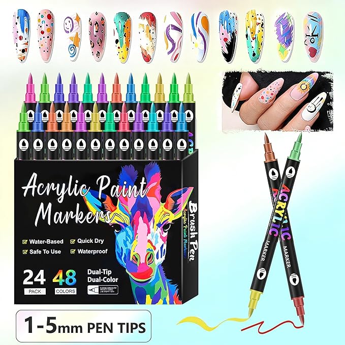 Nail Art Pens 48 Colors Nail Art Pens Set, Nail Art Markers Dual Tip Nail Polish Pens Drawing Painting Pen for Home Salon, Quickly Dry Nail Art Nail Markers DIY Decoration for Women Girls