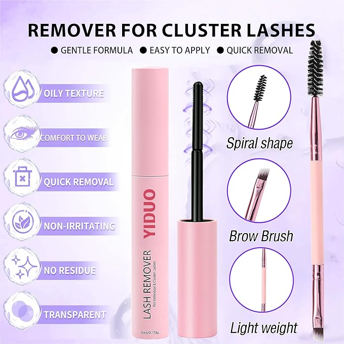 YlDUO Lashes Clusters Kit Natural Clusters Lash Extensions C/D Curl Wispy Individual Fake Eyelash, DIY Natural Extension Lash with Glue*2|Tweezers|Removers|Eyelash&Eyebrow Brush DIY at Home Easily