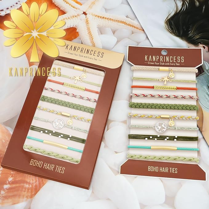 Hair Tie Bracelet, 10 Pcs Boho Hair Ties For Girls and Women, Elastic Hair Ties, Hair Bands For Ponytails, Ponytail Holder For Daily Life, Sport, Cooking, Working (Set 14)