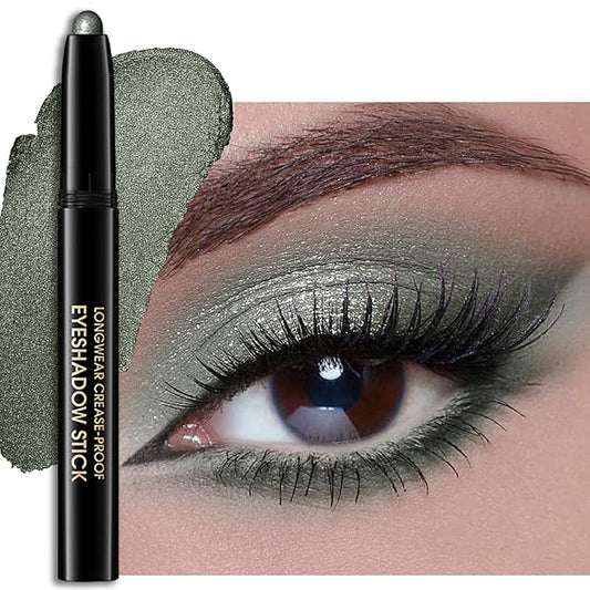 Erinde Waterproof Cream Eyeshadow Stick, Dark Green Shimmer Eye Shadow Sticks, Cream to Powder Eyeshadow Pencil Crayon, Buildable & Blendable Long-Lasting Eye Shadow Stick, Vegan & Cruelty-Free, 04