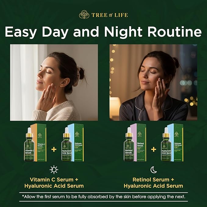 Tree of Life Beauty Facial Skin Care Set, Brightening, Firming, Hydrating, Dry Face, Dermatologist Tested - Trio Power Kit, Vitamin C, Retinol and Hyaluronic Acid, 3 count of 1 Fl Oz