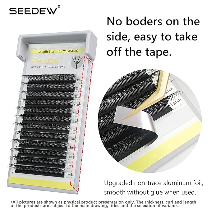 SEEDEW 4D-Double Tips Lash Extensions, 0.07mm C Curl 12mm 12 Rows/Tray, W Shape 4DD Flat Stem, PBT Volume False Eyelashes for Beginner Artist, Lash Tech, Beauty Salon(4DD-Matte Black-0.07-C-12mm)