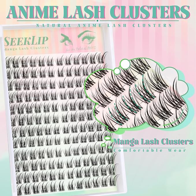 Lash Clusters Manga Natural Clear Band Deer Eyelash Clusters Wispy C Curl 144PCS 8-18MM Mixed Anime Individual Lashes Left & Right Spiky Eyelash Extensions for DIY Doe Eyed at Home (Spark)