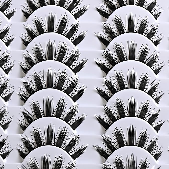 APCYUST Manga Lashes Wispy Spiky Anime Eyelashes 14 Pairs Doll-Eye Wet Look Cat-Eye Strip Lashes Faux Mink Manhua Eyelash Manga Look Reusable Manhwa False Eyelashes for Beginners