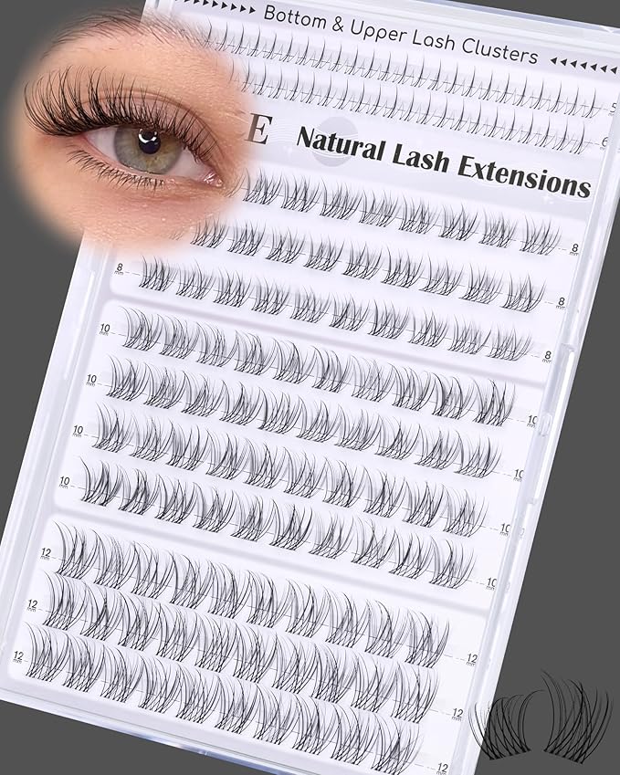 ALICE Natural Short Lash Clusters 8-12mm Eyelash Clusters Wispy Cluster Eyelash Extensions Clear Band Individual Lashes with 5-6mm Bottom Lashes