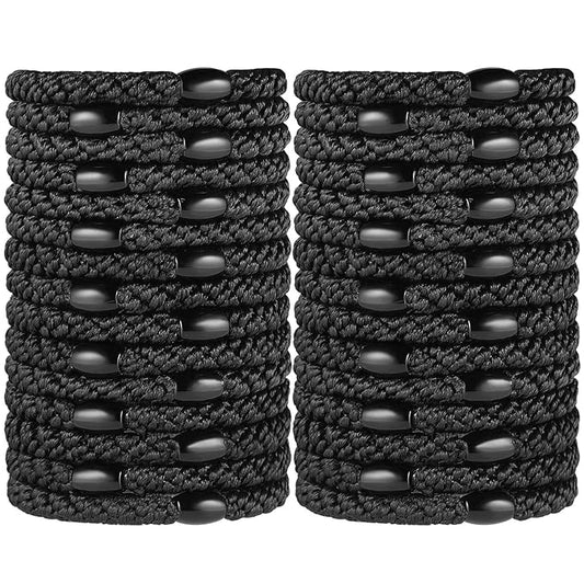 Black Elastic Hair Ties for Women and Girls, Funtopia 30 Pcs No Metal No Slip Braided Ponytail Holders for Thick and Medium Hair