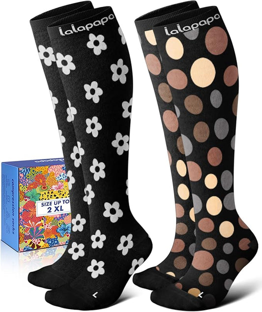 Lalapapa Thick Soft Cotton Compression Socks for Women Men 15-20mmHg Knee High Breathable Cotton Socks for All Day Comfort