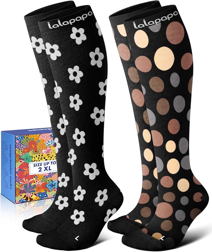 Lalapapa Thick Soft Cotton Compression Socks for Women Men 15-20mmHg Knee High Breathable Cotton Socks for All Day Comfort