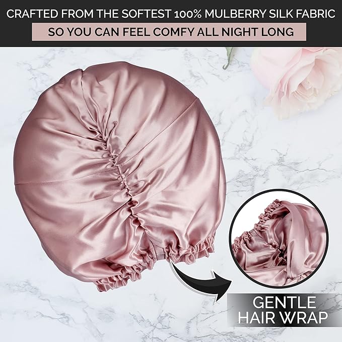 BLISSY Silk Bonnet For Sleeping For Long And Curly Hair - 100% Pure Mulberry Silk 22 Momme 6a High-grade Fibers