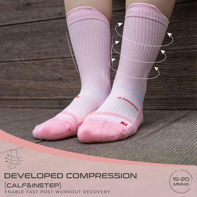 Coolmax Compression Running Socks for Women 3 Pairs, Anti-Blister Moisture Wicking Boot Crew Cushion Athletic Workout Socks