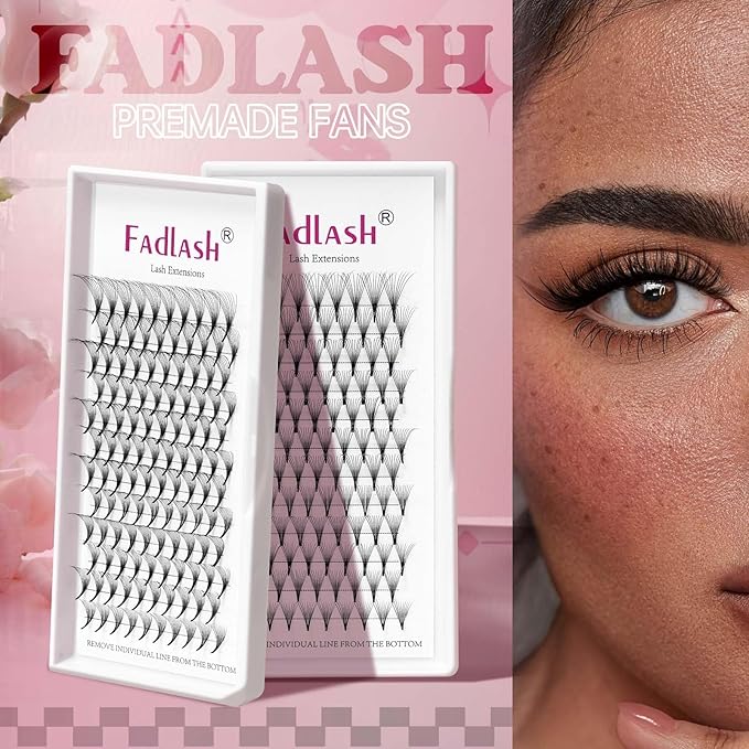 Eyelash Extension FADLASH Volume Lash Extensions 10D Premade Fan Eyelash Extensions 11mm Length Supply C/D Curl .05 .07 Synthetic Mink Premade Lash Fans (10D-0.07-D, 11mm)